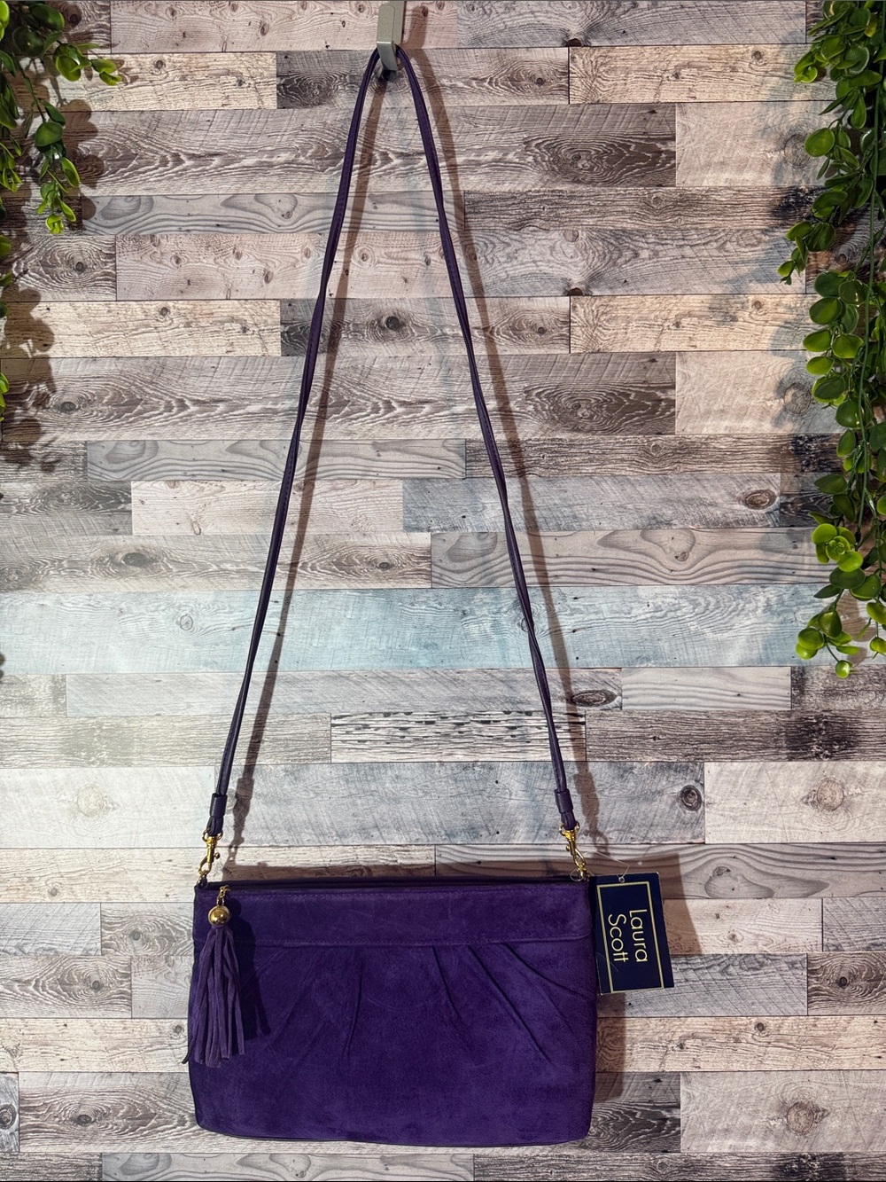 NWT! Laura Scott Purple Suede Leather Crossbody/Clutch Bag